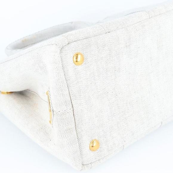 PRADA CANAPA Tote BIANCO Light Grey Leather Denim White Bag Shoulder Bag h - Picture 5 of 16